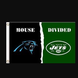 Carolina Panthers and New York Jets Divided Flag 3x5ft - Banner Man-Cave Garage