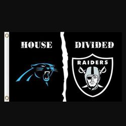 Carolina Panthers and Las Vegas Raiders Divided Flag 3x5ft - Banner Man-Cave Garage