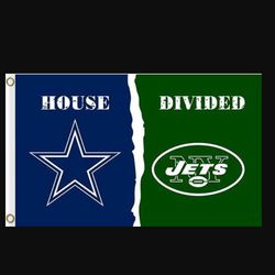 Dallas Cowboys and New York Jets Divided Flag 3x5ft- Banner Man-Cave Garage