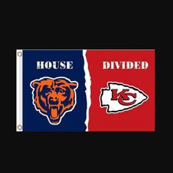 Chicago Bear and Kansas City Chiefs Divided Flags 3x5 ft