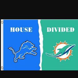 Detroit Lions and Miami Dolphins Divided Flag 3x5ft