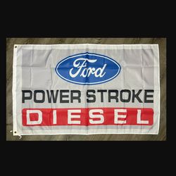 Ford Power Stroke Diesel Flag 3x5 ft White Banner Muscle Truck Man-Cave Garage