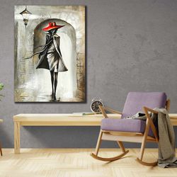Abstract Woman Print Art, Woman in Red Hat Wall Art, Portrait Woman Wall Decor, Sexy Woman Artwork, Canvas Ready to Hang