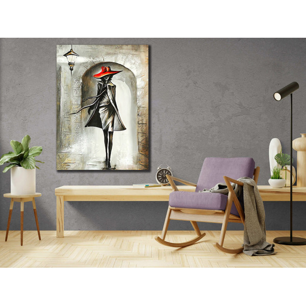 Abstract Woman Print Art, Woman in Red Hat Wall Art, Portrait Woman Wall Decor, Sexy Woman Artwork, Canvas Ready to Hang, Modern Home Decor.jpg