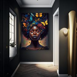 Black Woman With Afro Wall Decor Butterflies Black Art Print Abstract Art Digital Art Print Wall Art Poster-1