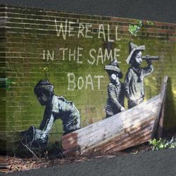 We're All In The Same Boat Banksy Graffiti Reproduction Canvas Print Fine Art Photography,Art Canvas Poster Wall Decor,