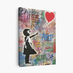 Girl With Red Balloon Colors Banksy Graffiti Scribbling Canvas Print Fine Art Photography, Art Canvas Poster Wall Decor,