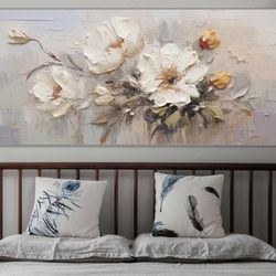 White Flower Oil Painting On Canvas Large Wall Art Abstract Textured Floral Landscape Painting Custom Painting Living Ro