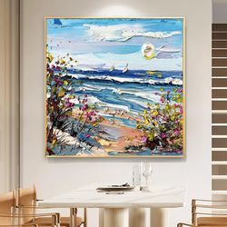 Original Seascape oil Painting On Canvas, Modern Landscape Painting, Abstract Sunrise Art, Living room Wall Decor, Large