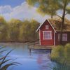 Lakeside Cottage - acrylic landscape painting on 16x12 canvas.jpg