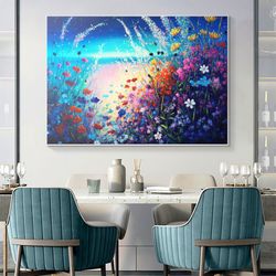 Original Beautiful Flower Oil Painting on Canvas, Large Wall Art, Abstract Floral Landscape Art, Custom Painting Minimal