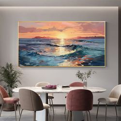 Original Ocean Oil Painting on Canvas, Large Wall Art, Abstract Seascape Art Sunset Painting Custom Painting Minimalist