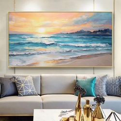 Original Sunset Seascape Oil Painting On Canvas, Large Wall Art, Abstract Ocean Beach Landscape Painting, Custom Modern