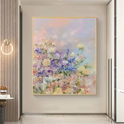 Abstract Flower Oil Painting On Canvas, Large Wall Art, Original Minimalist Floral Landscape Art, Custom Painting, Moder