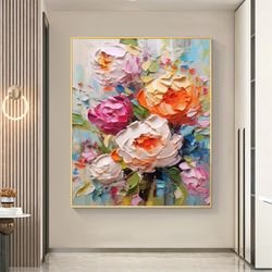 Large Original Rose Flower Oil Painting On Canvas,Canvas Wall Art,Abstract Pink Floral Landscape Painting,Custom Paintin