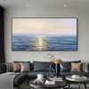 Large Sunset Seascape Oil Painting on Canvas, Original Abstract Yellow Sky Blue Ocean Landscape Acrylic Painting Living Room Wall Art Decor.jpg