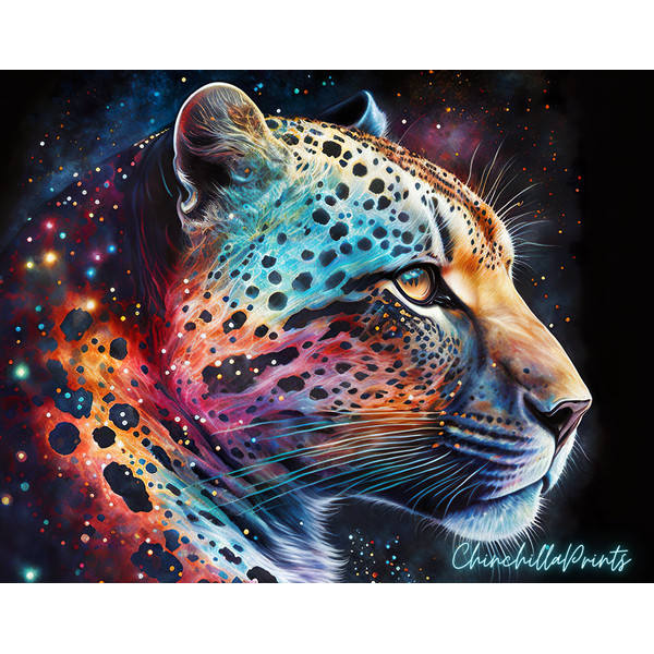 Art Print Snow Jaguar Art, Cosmic Art Print, Galaxy Art Print, printed wall art, jaguar wall art, neon art prints, modern art, ai art.jpg