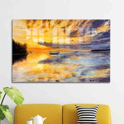 Glass Art, Glass Printing, Wall Art, Abstract Seascape Painting, Sunset Landscape Tempered Glass, View Wall Decor, Oil P