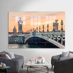 Tempered Glass, Wall Decoration, Mural Art, Alexandre III Bridge, City Landscape Glass, River Landscape Wall Decor,