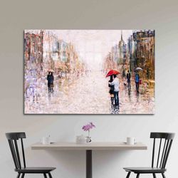 Mural Art, Wall Decoration, Glass Printing, Couple With Red Umbrella, City Landscape Glass Decor, Landscape Glass Decor,