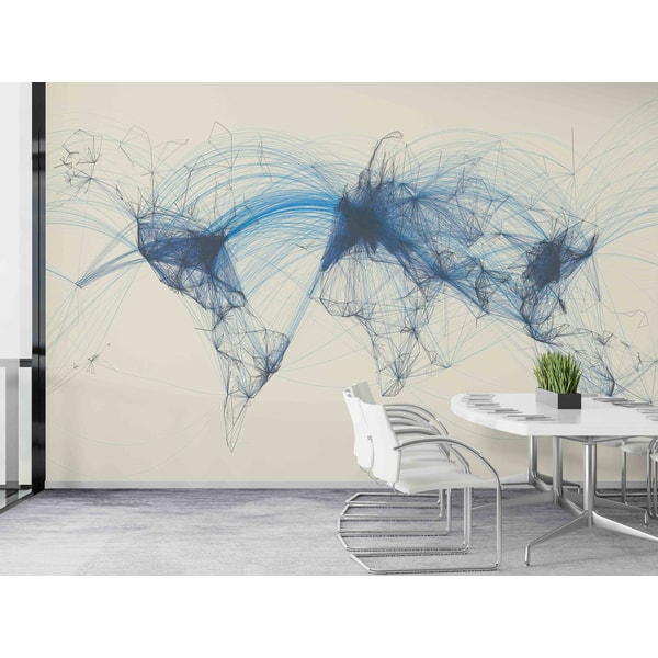 Cubic Routes Wallpaper Flilght Routes World Map Wallpaper, Aviation Map Mural, Air - Inspire ...