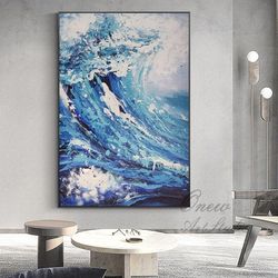 Abstract Sea Waves Canvas Wall Art, Original Seascape Oil Painting on Canvas, Modern Textured Ocean Wall Art for Living
