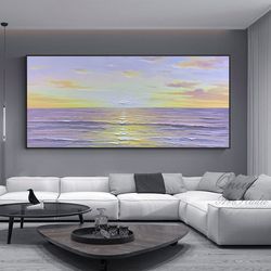 Abstract Sunrise Canvas Wall Art, Original Seascape Oil Painting on Canvas, Extra Large Ocean Wall Art for Living Room O