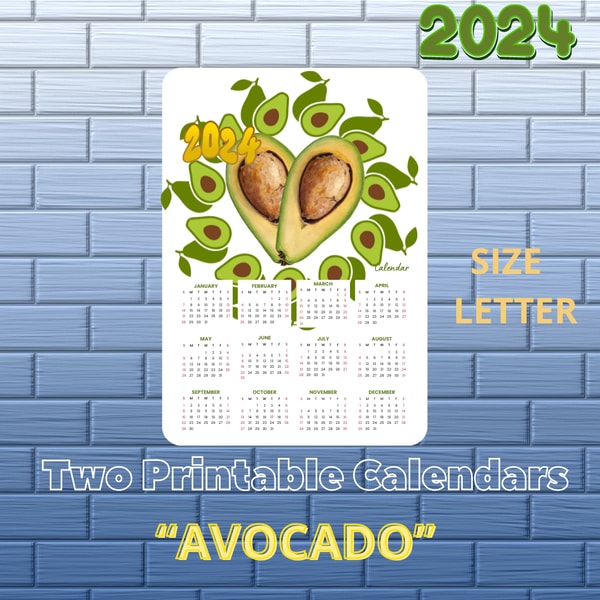 Three Calendars "Avocado" 2024. Printable Annual Calendar 20 Inspire