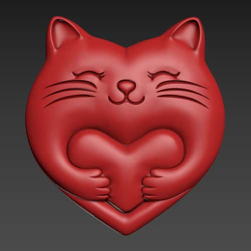 Heart. Cat. Valentine's Day. 3D Relief, 3D Print, CNC