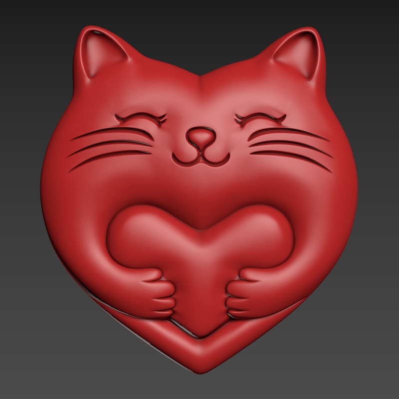 Heart Cat Valentines Day 3D Relief 3D Print CNC 0