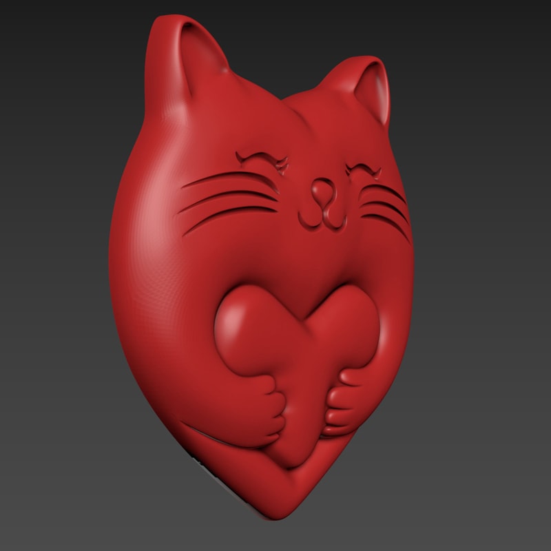 Heart Cat Valentines Day 3D Relief 3D Print CNC 1