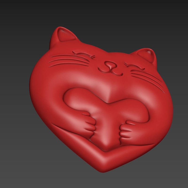 Heart Cat Valentines Day 3D Relief 3D Print CNC 4