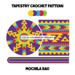 Tapestry Crochet Bag Pattern, Wayuu Mochila Bag, Tote Bag, Beach Bag, Shoulder bag, boho handbag / 922