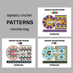Wayuu mochila bag patterns / SET of 3 tapestry crochet bag patterns / 92