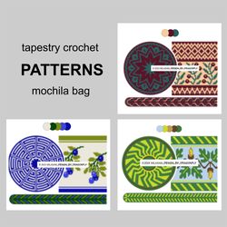 CROCHET PATTERNS - 3 PDF - Tapestry crochet bag - wayuu mochila bag / SET - 96