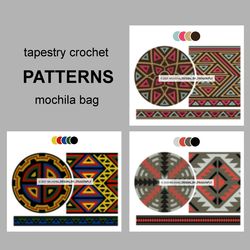 Tapestry Crochet Patterns - Wayuu mochila bag patterns / Set Traditional / 3 PDF-files