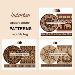 Wayuu mochila bag PATTERNS - crochet colorful bags - Set of 3 PDF-files - Indostan stile