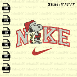 Nike Snoopy Christmas Embroidery Design, Christmas Embroidery File, Instant Download