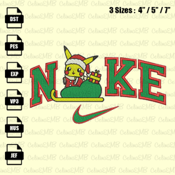 Nike Pikachu Santa Gift Christmas Embroidery Design, Christmas Embroidery File, Instant Download