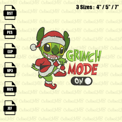 Stitch x Grinch Mode On Christmas Embroidery Design, Christmas Embroidery File, Instant Download