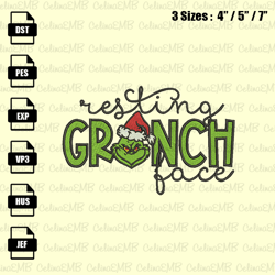 Resting Grinch Face Christmas Embroidery Design, Christmas Embroidery File, Instant Download
