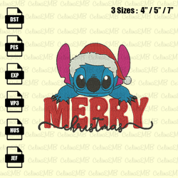 Merry Xmas Buffalo Disney Stitch Santa Hat Christmas Embroidery Design, Christmas Embroidery File, Instant Download