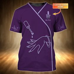 stand out & get noticed with custom stylish purple 3d shirt for nail technicians