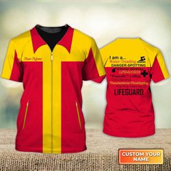 stay safe & stylish in red & yellow custom 3d lifeguard shirt - ultimate safety and fashion combo!