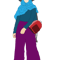 Woman in a long-sleeve blueand purple color dress With a Red Leather Backpack art design. Ess.png