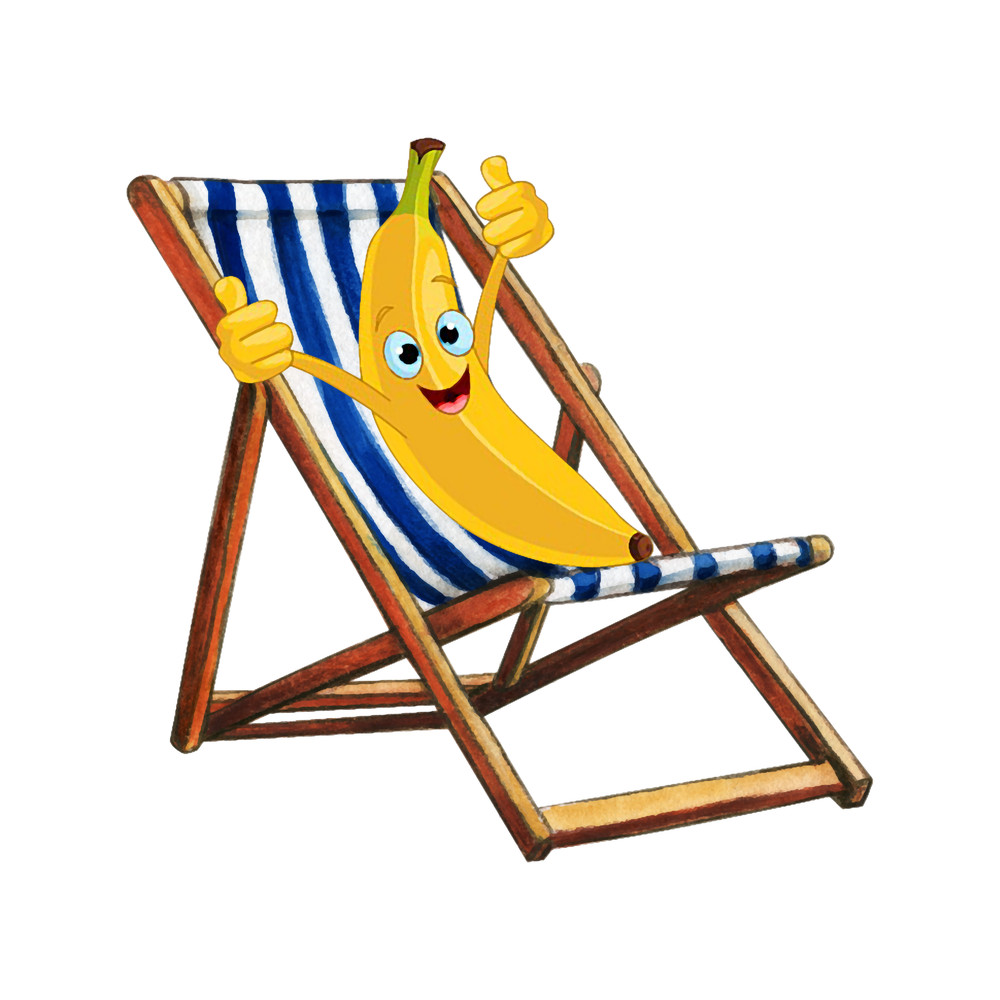 Folding chair with cute banana sitting .png