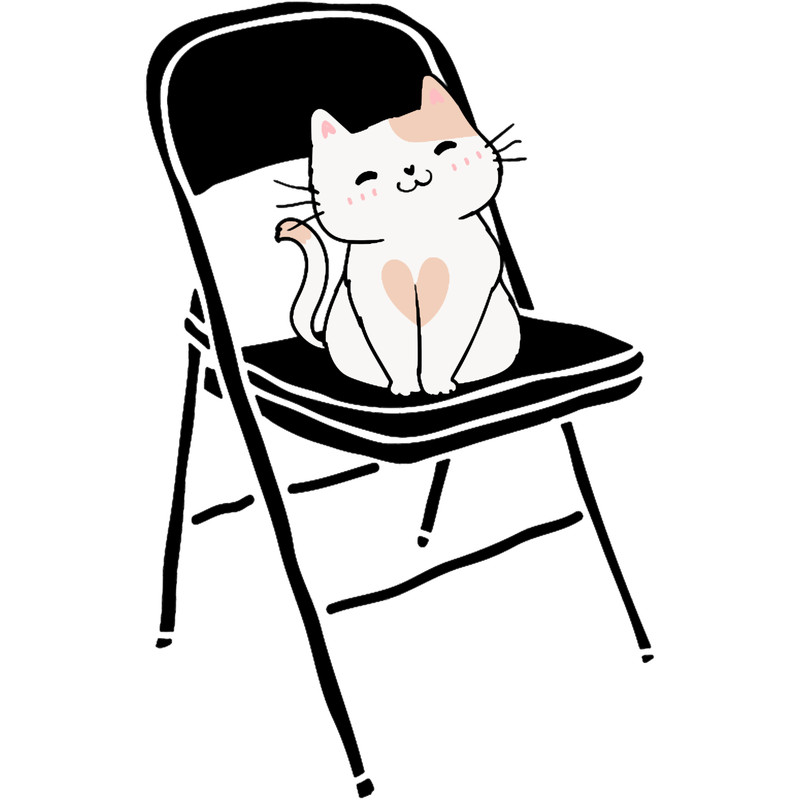 Folding chair with cute cat sitting on it.png