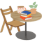 Folding chair with table and books .png