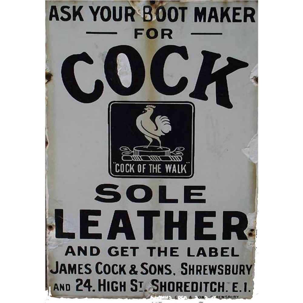 Cock Brand leather Soles Victorian Enamel Sign.png