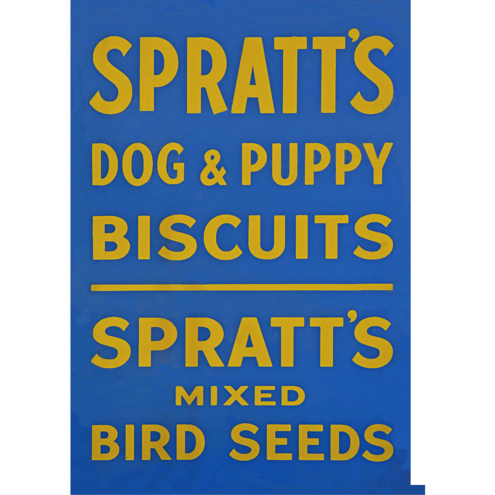 Vintage enamel Spratts dog biscuits advert.png